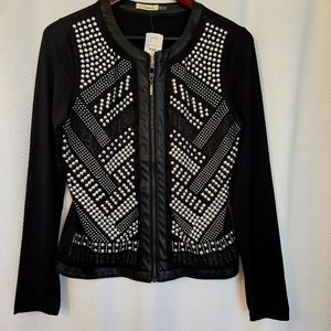 Black Zip-Front Studded Moto Jacket, Size Large, NWT